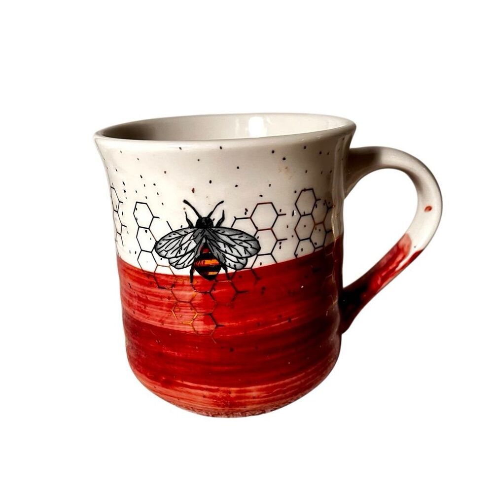 Large Coffee Mug, Bee With Honeycomb Design, Gold Speckles. Heartland Hive